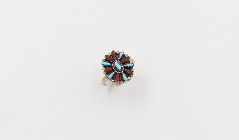 Small Neddlepoint Coral and Turquoise Ring