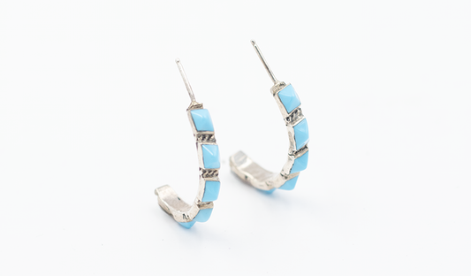 6 Stone Turquoise Pyramid Half Hoop Earrings