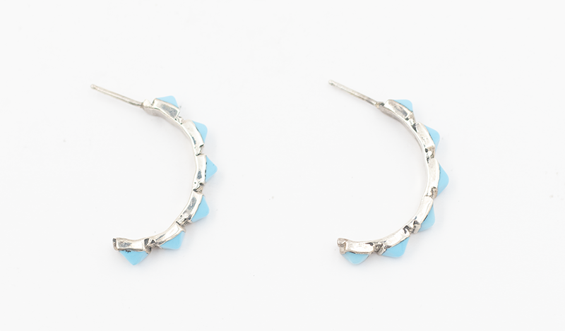 6 Stone Turquoise Pyramid Half Hoop Earrings